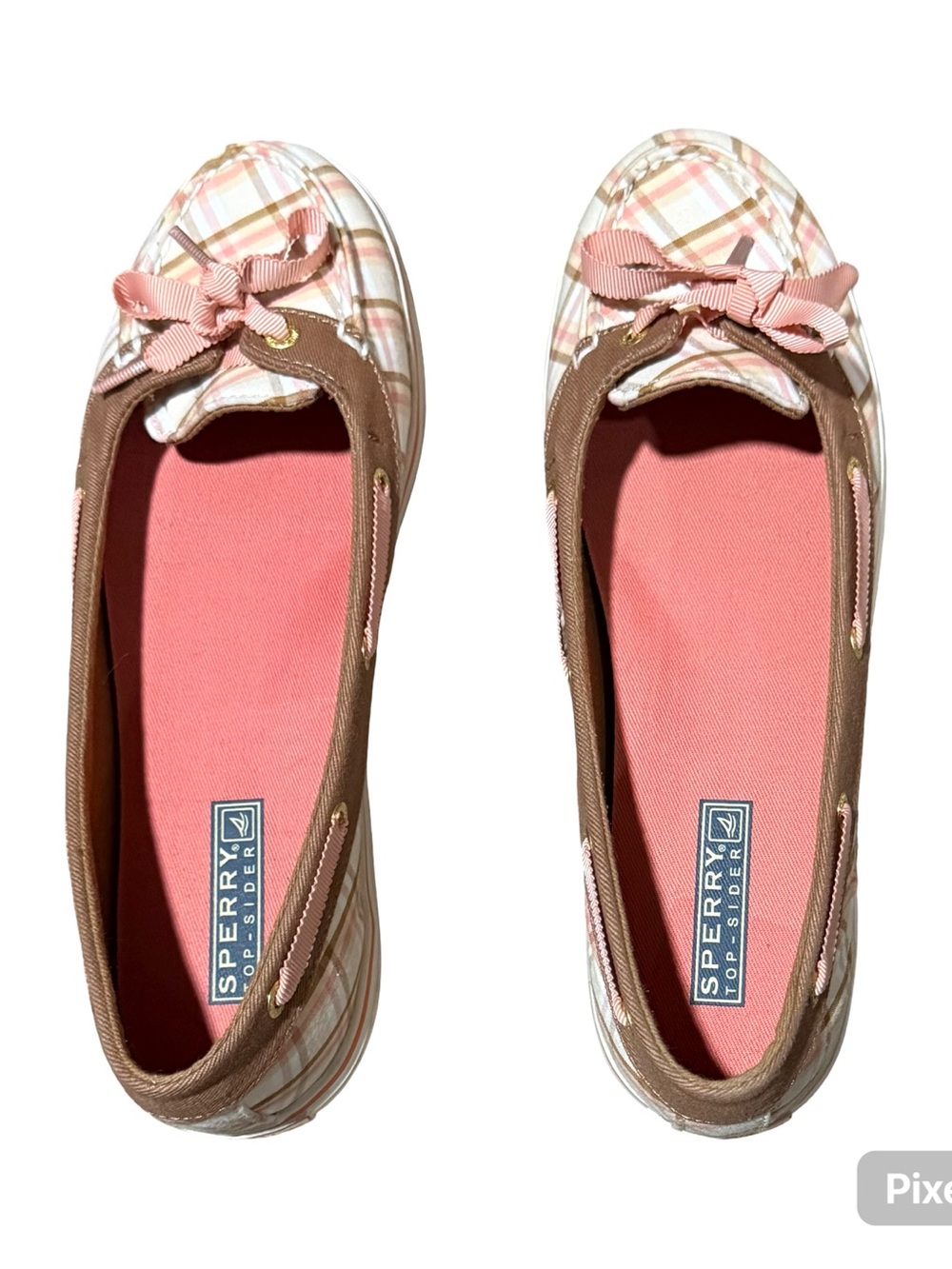 Sperry Top-Sider Women's Pink and White Plaid Boat Shoes Slip-Ons